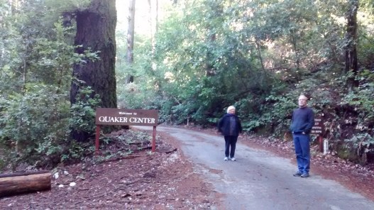Quaker Center entrance with Elaine and Bob